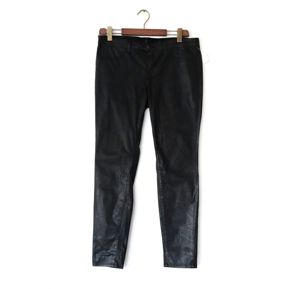 J Brand Womens Size 32 Coat Black Leggings Waxed Cotton Skinny Slim Denim Jeans
